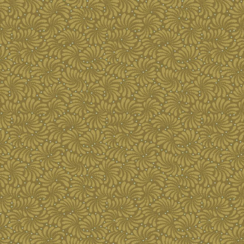 Golden brown fabric with a repeating, intricate swirled pattern throughout