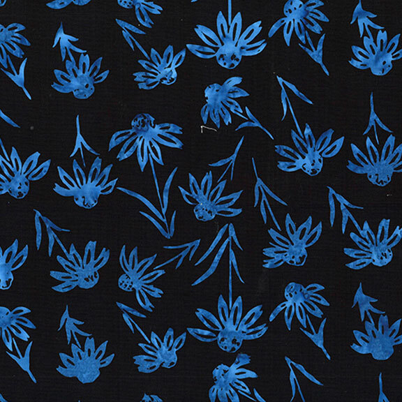 black fabric with dark blue floral outlines all over