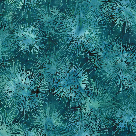 Batik fabric with beautiful tonal teal coloring and abstract designs throughout