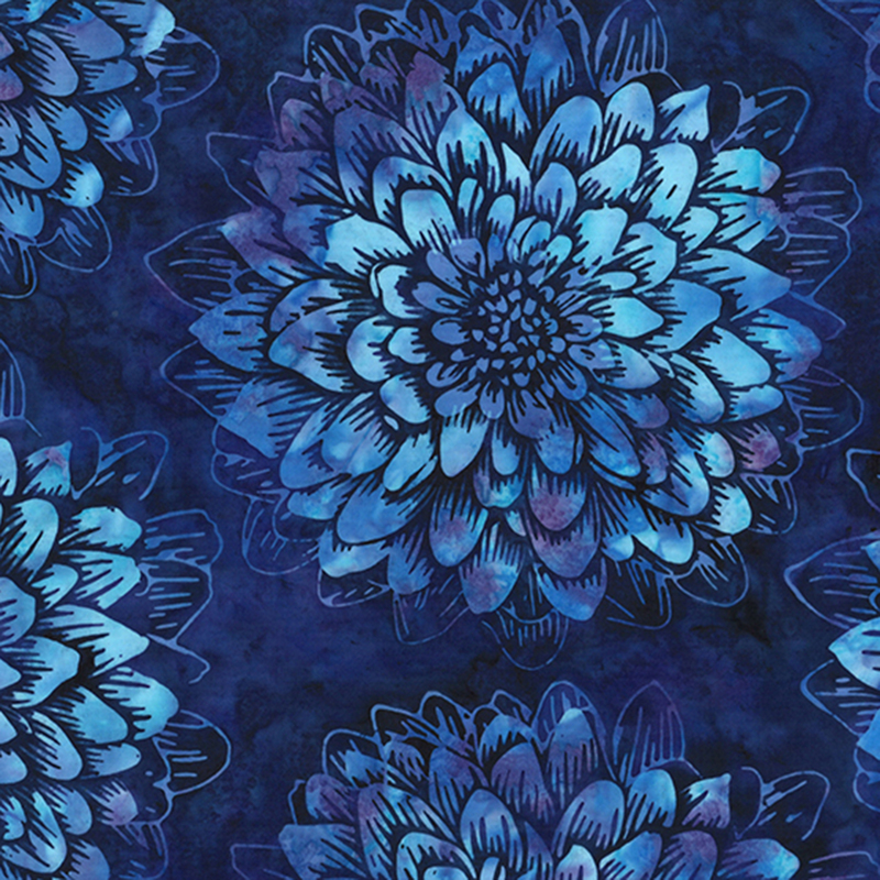 Blue and bright aqua mottled fabric featuring large florals