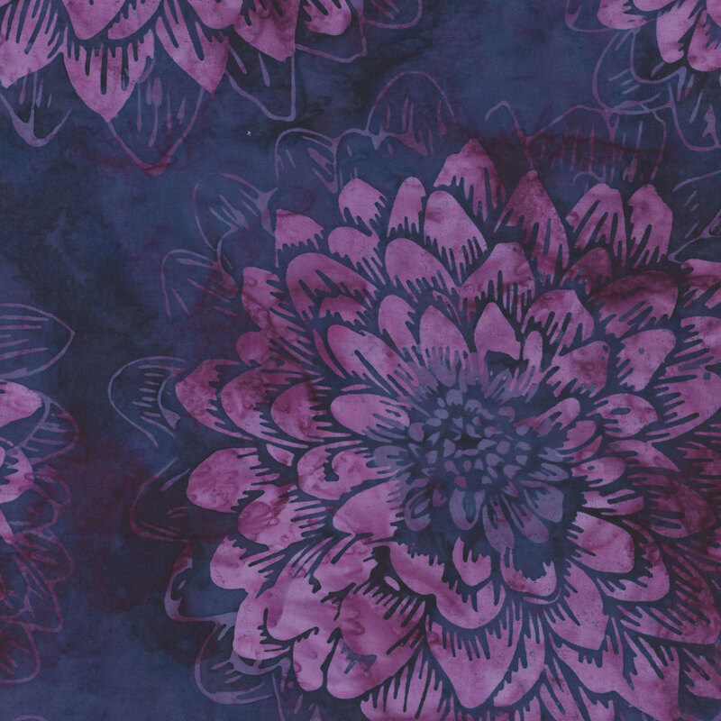 Purple and blue mottled fabric featuring large florals