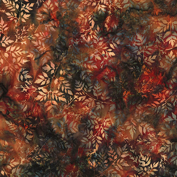 Burnt orange batik with a leaf pattern