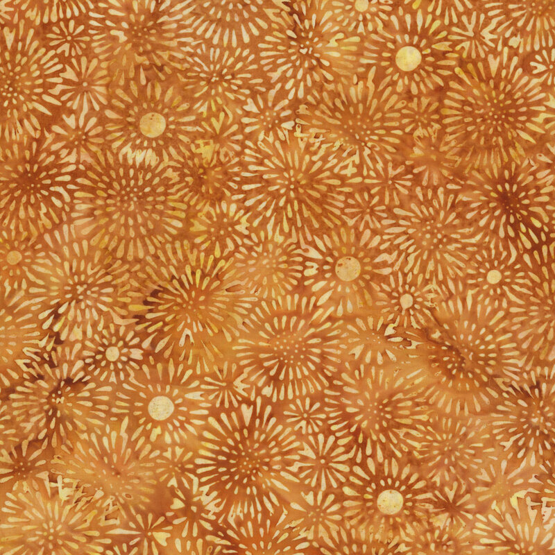 Orange batik with light yellow sunburst pattern.