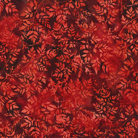 Red batik with tonal leaf pattern