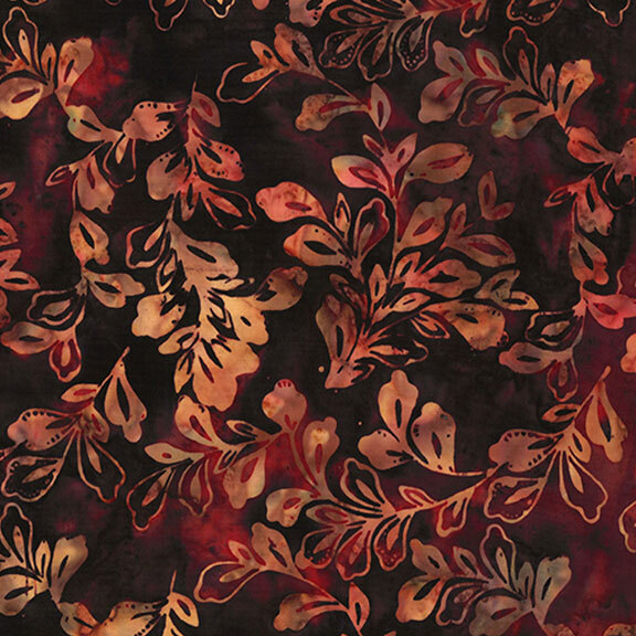 Dark red batik with peach leaf pattern