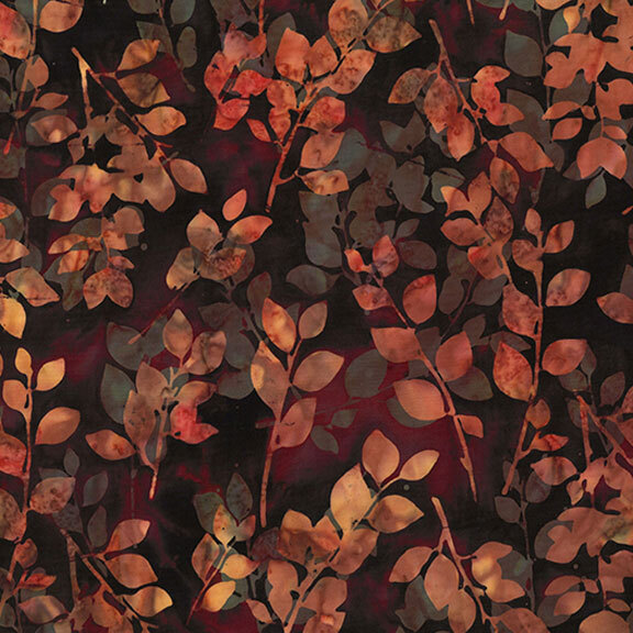 Red Batik with tonal orange leaves