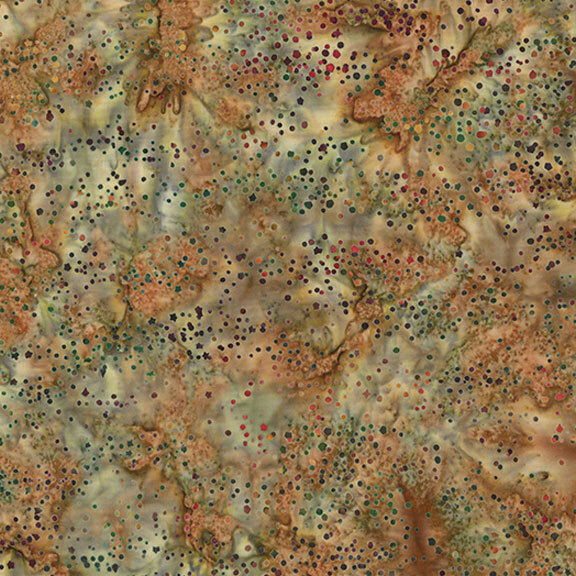 Brown batik fabric with scattered dots.