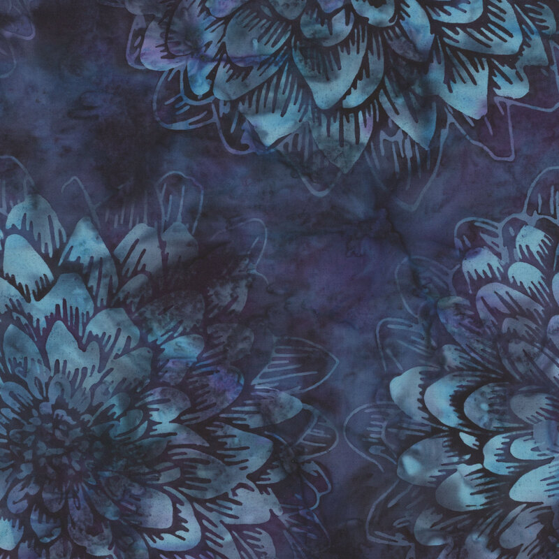 Sapphire blue batik fabric with tonal flowers.