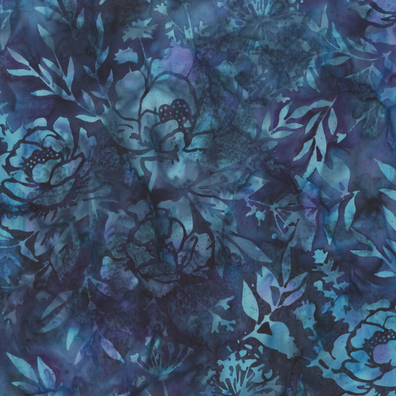 Sapphire blue tonal batik with foliage overlay.