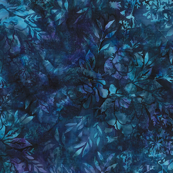 Sapphire blue tonal batik with foliage overlay