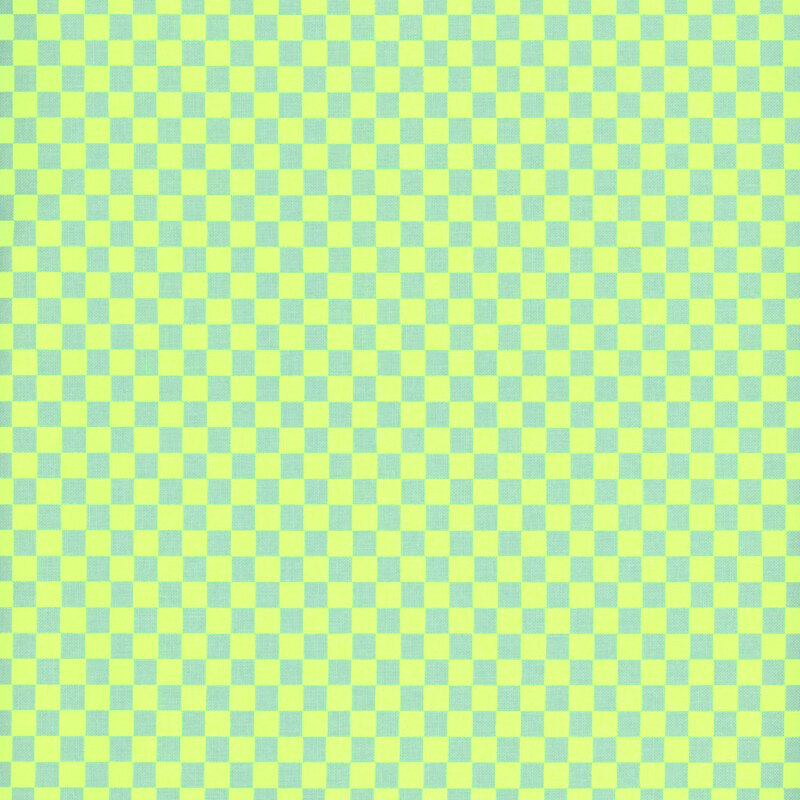 A patterned background featuring a grid of alternating light blue and yellow squares.