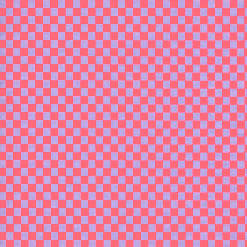 A repetitive pattern of light purple and bright pink checkered squares.