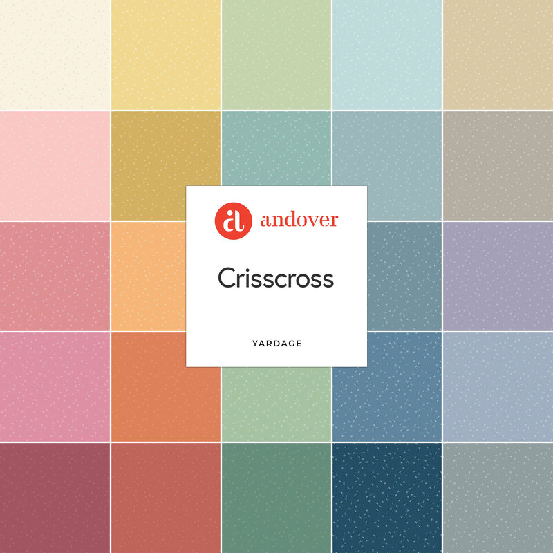 A collage of light colored pastel fabrics in the Crisscross collection