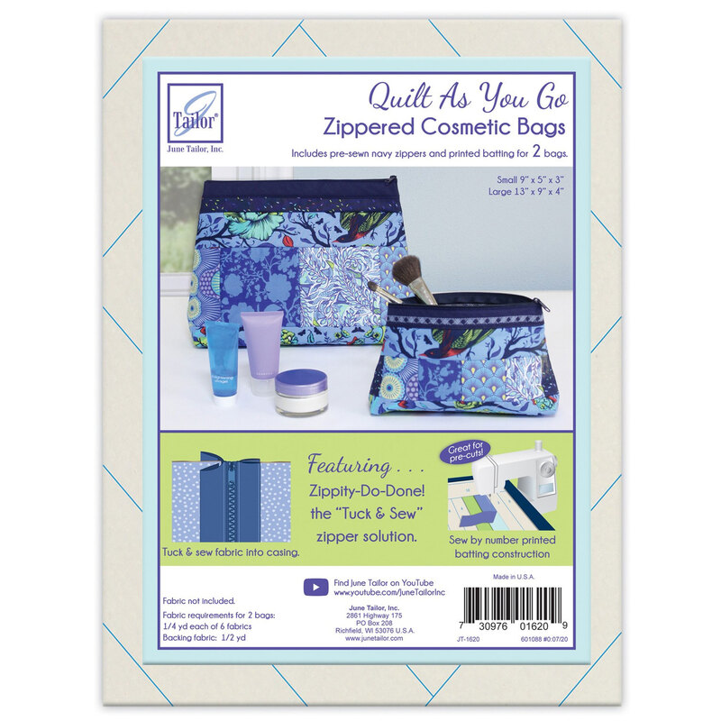 the front of A package of the Quilt As You Go Zippered Cosmetic Bags