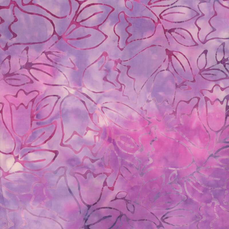 pink and purple mottled batik fabric with large bellflowers
