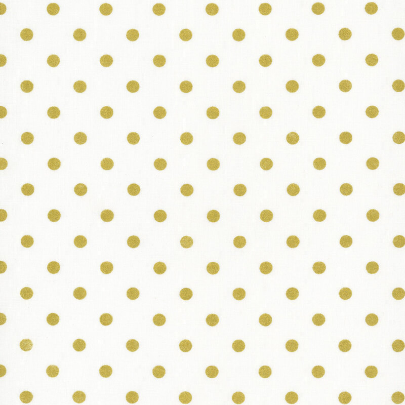 white fabric with metallic gold polka dots
