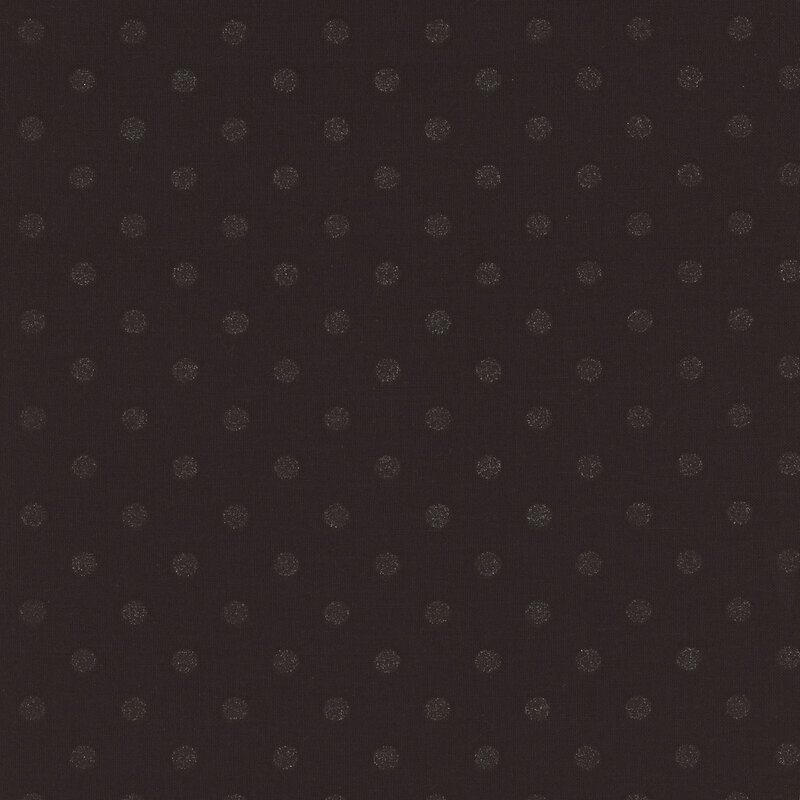 black fabric with metallic silver polka dots