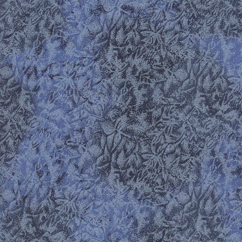 blue fabric featuring a mottled design with metallic glitter accents.