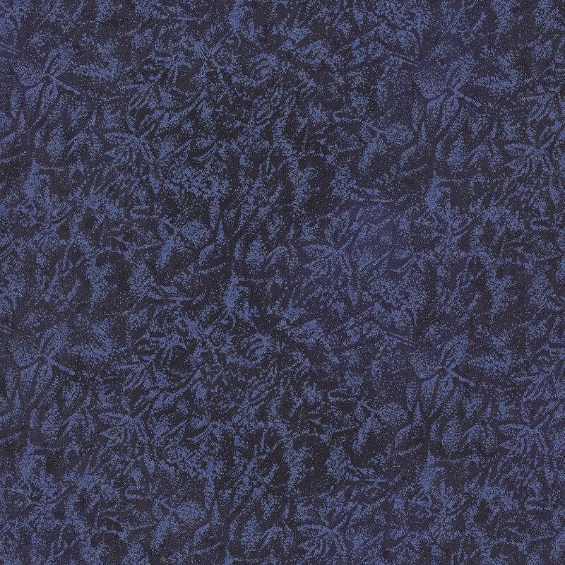 Dark denim blue fabric featuring a mottled design with metallic glitter accents.