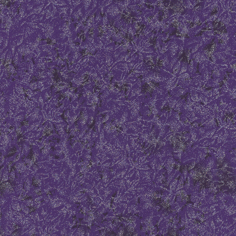 Dark purple fabric featuring a mottled design with metallic glitter accents.