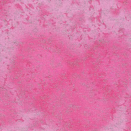 Bright pink fabric featuring a mottled design with metallic glitter accents.