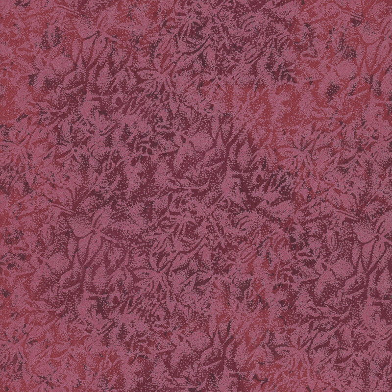 Wine red fabric featuring a mottled design with metallic glitter accents.