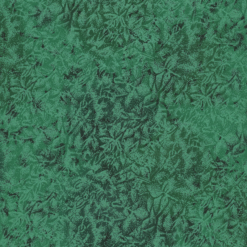 Pine green fabric featuring a mottled design with metallic glitter accents.