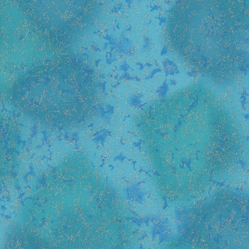 Aqua fabric featuring a mottled design with metallic glitter accents.