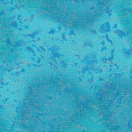 Light teal fabric featuring a mottled design with metallic glitter accents.