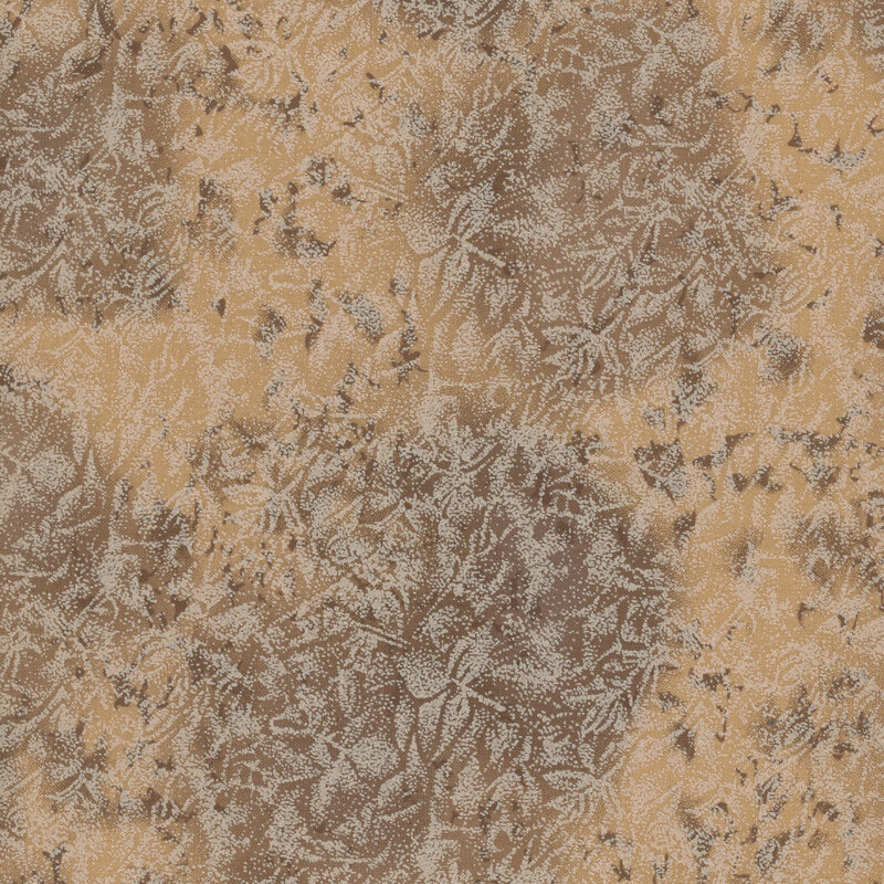 Brown fabric featuring a mottled design with metallic glitter accents.