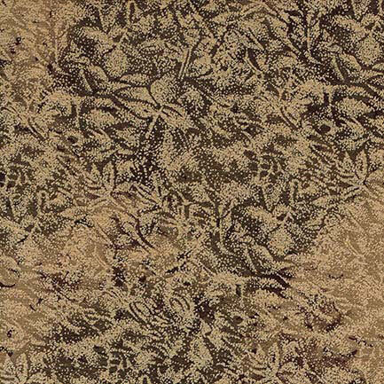 Earthy brown fabric featuring a mottled design with metallic glitter accents.