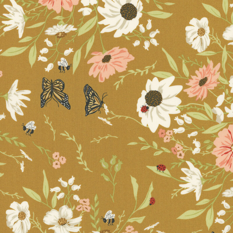 Brown fabric with a flower and butterfly design 