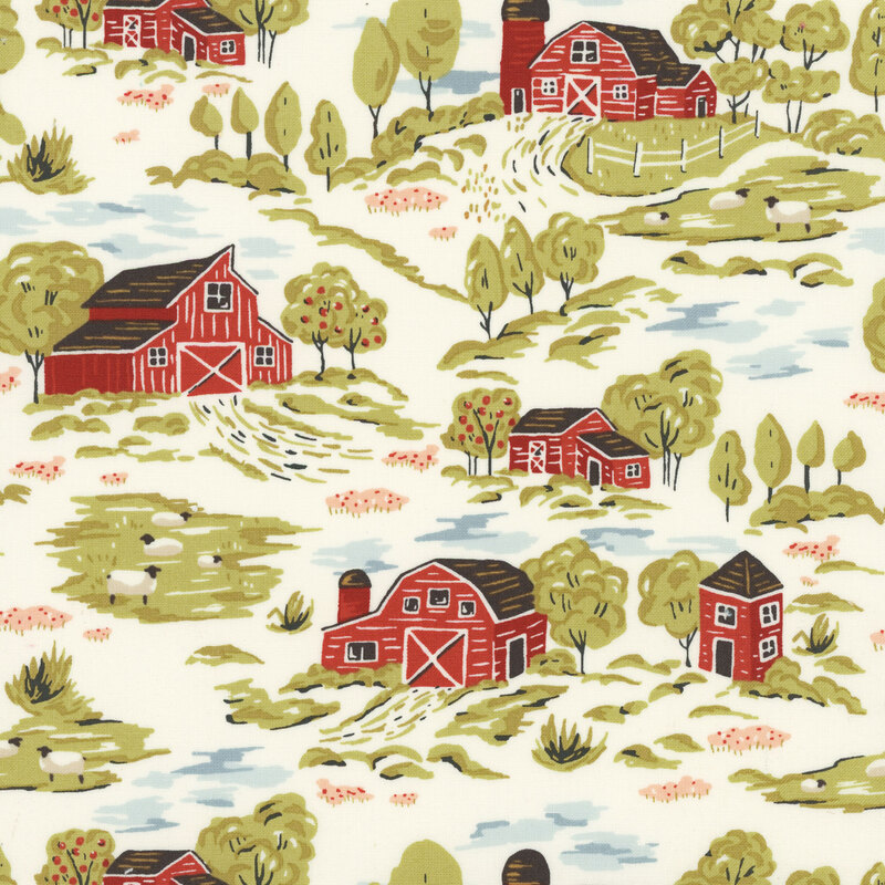 White fabric with a farm map design