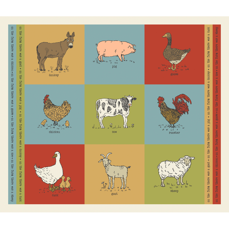 Multicolored panel featuring a collage of farm animals
