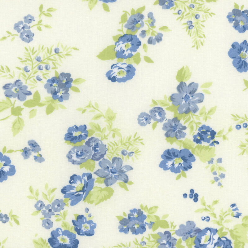 off-white fabric with a blue flower pattern