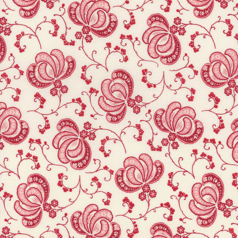 White fabric with a red floral pattern 