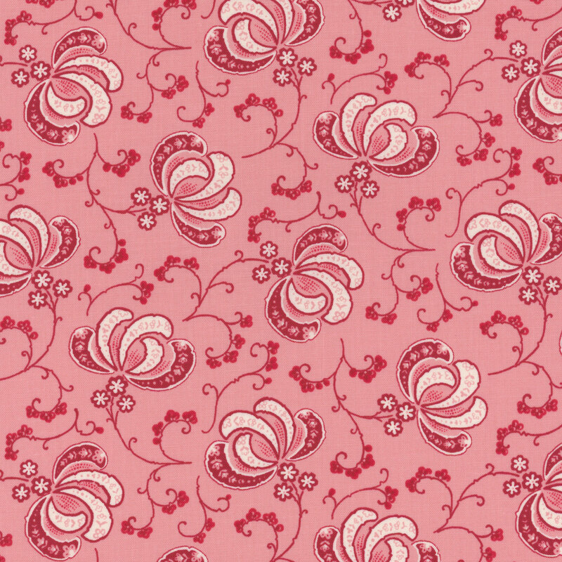 Pink fabric with a tonal floral pattern 