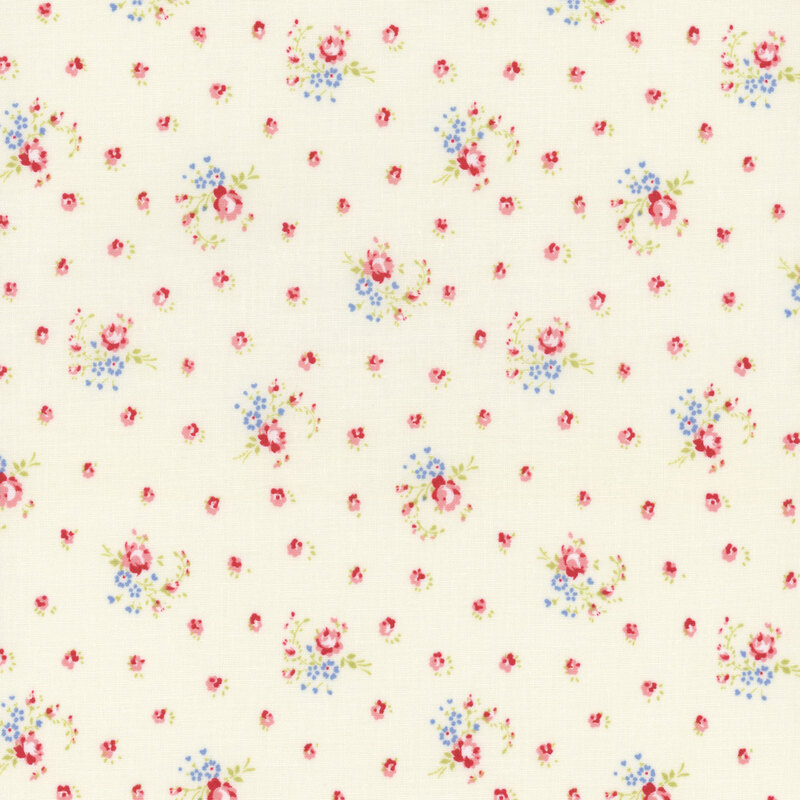White fabric with a floral ditzy pattern