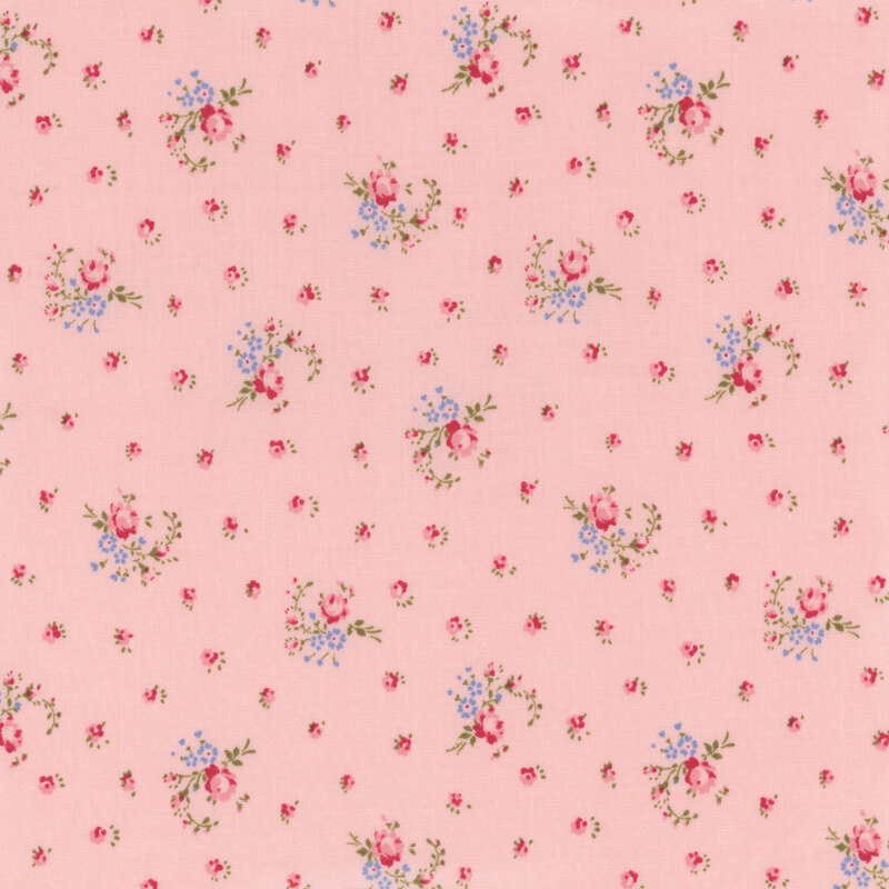 Pink fabric with a ditzy floral pattern