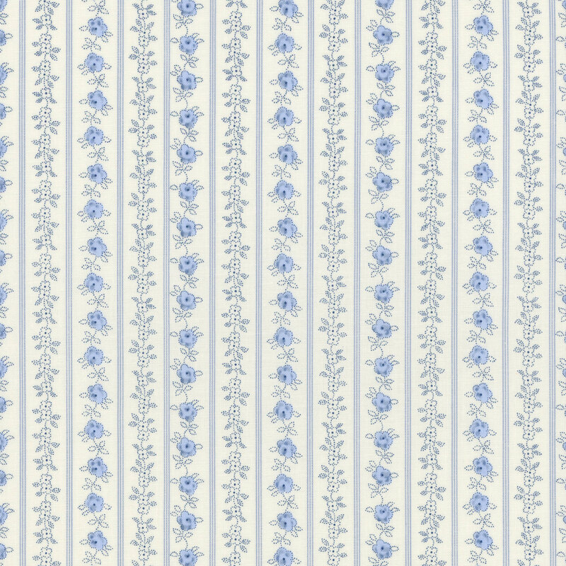 White fabric with a vertically striped floral pattern