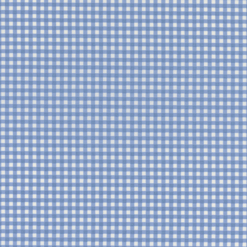 White fabric with a blue gingham print pattern