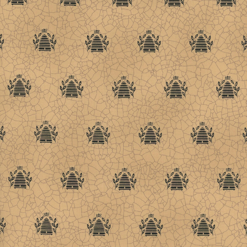 Tan fabric with a faint cracked earth texture and black, evenly spaced beehives throughout