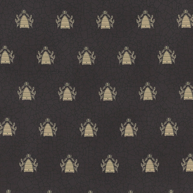 Black fabric with a faint cracked earth texture and black, evenly spaced beehives throughout