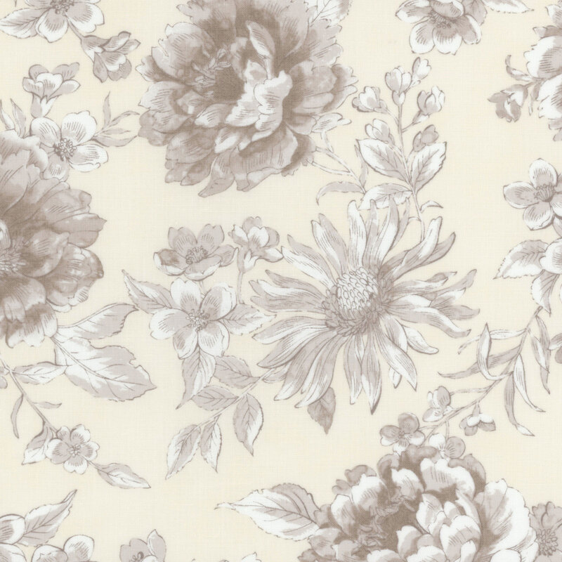 cream fabric with gray vintage flowers