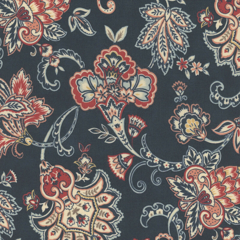 blue chintz floral fabric