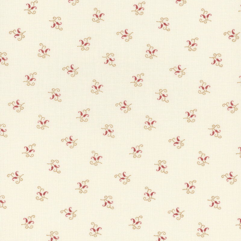 cream fabric with small red curly flowers
