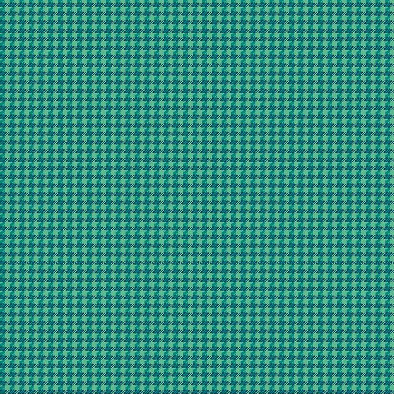 Teal flannel fabric with a gridded houndstooth pattern