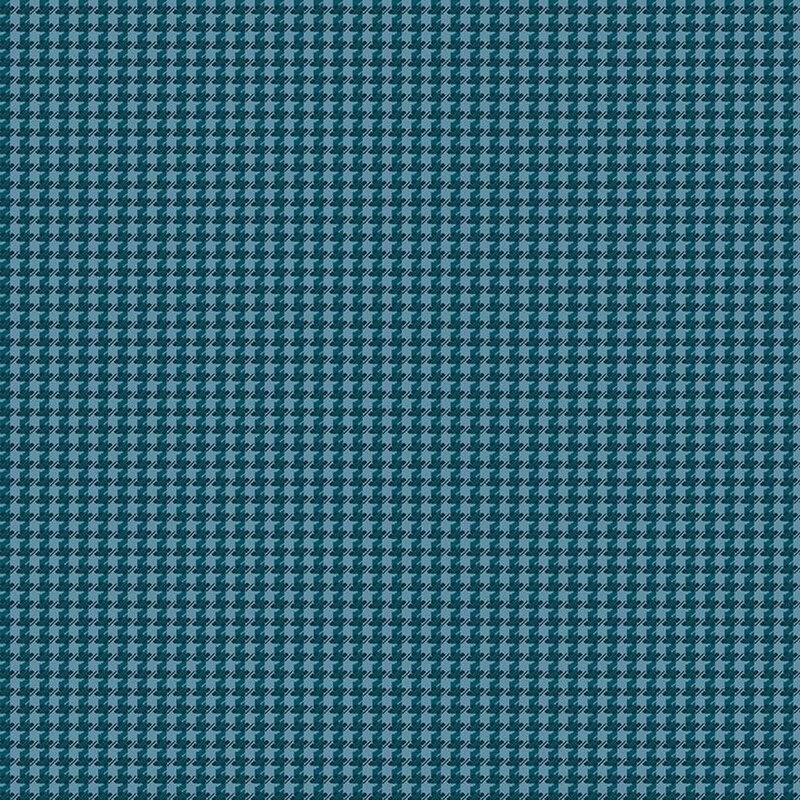Blue flannel fabric with a black houndstooth pattern