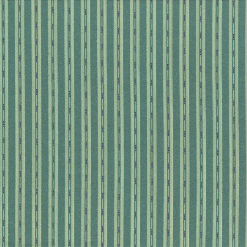 A repeating pattern of vertical stripes in teal, cream, and light green with varying widths and small accents.