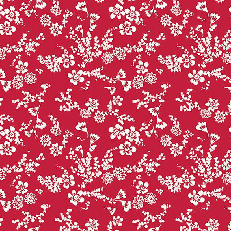 red fabric with sprawling white florals